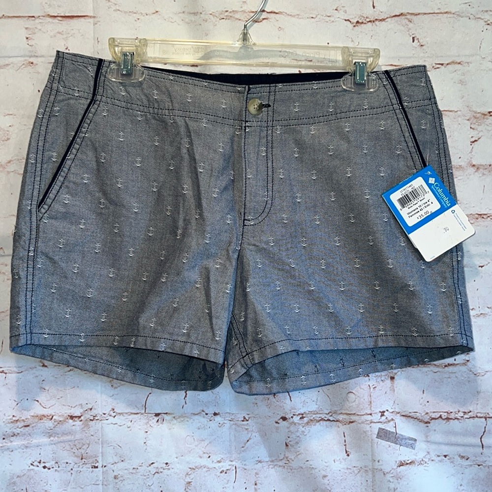 Columbia Shorts Womens 10 PFG Solar Fade Nautical Anchor 4" Oxford Blue Outdoor